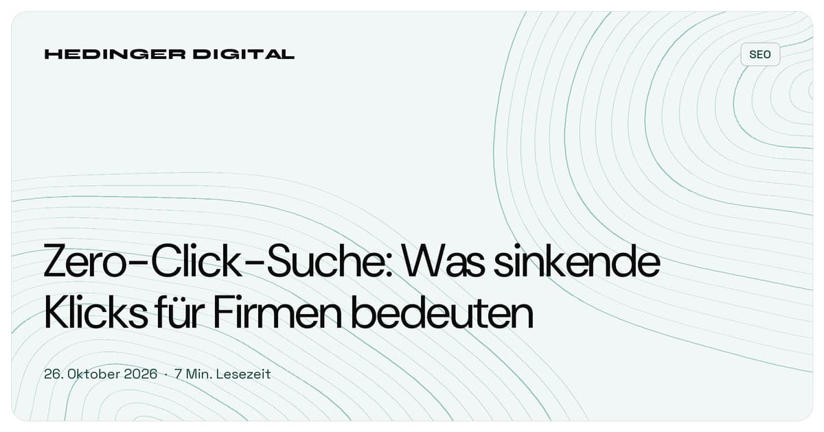 Google-Suchergebnis mit KI-Antwortbox, aus der nur ein einzelner Pfeil zur Firmenwebsite führt